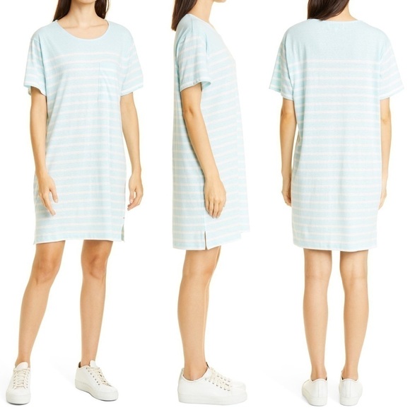 LA LIGNE NWT Edie Knit Dress Pale Blue Ivory 100% Cotton Medium - Picture 3 of 13